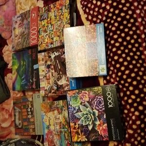 8 different puzzles, all pieces are in all of them
